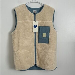 Emoi Emoi Women's Cream and Blue Fleece Sherpa Vest